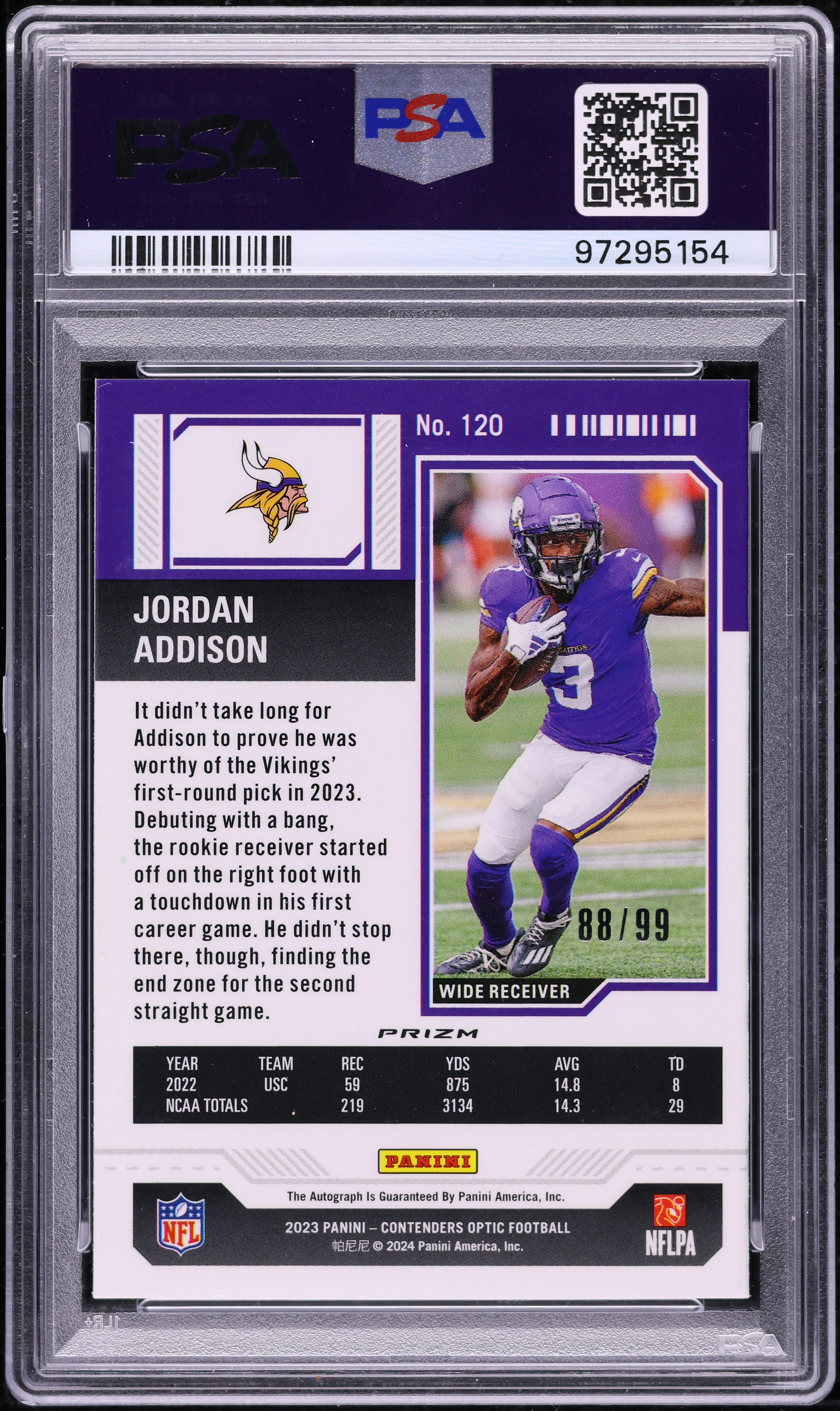 2023 Panini Contenders Optic Teal Jordan Addison ROOKIE AUTO /99