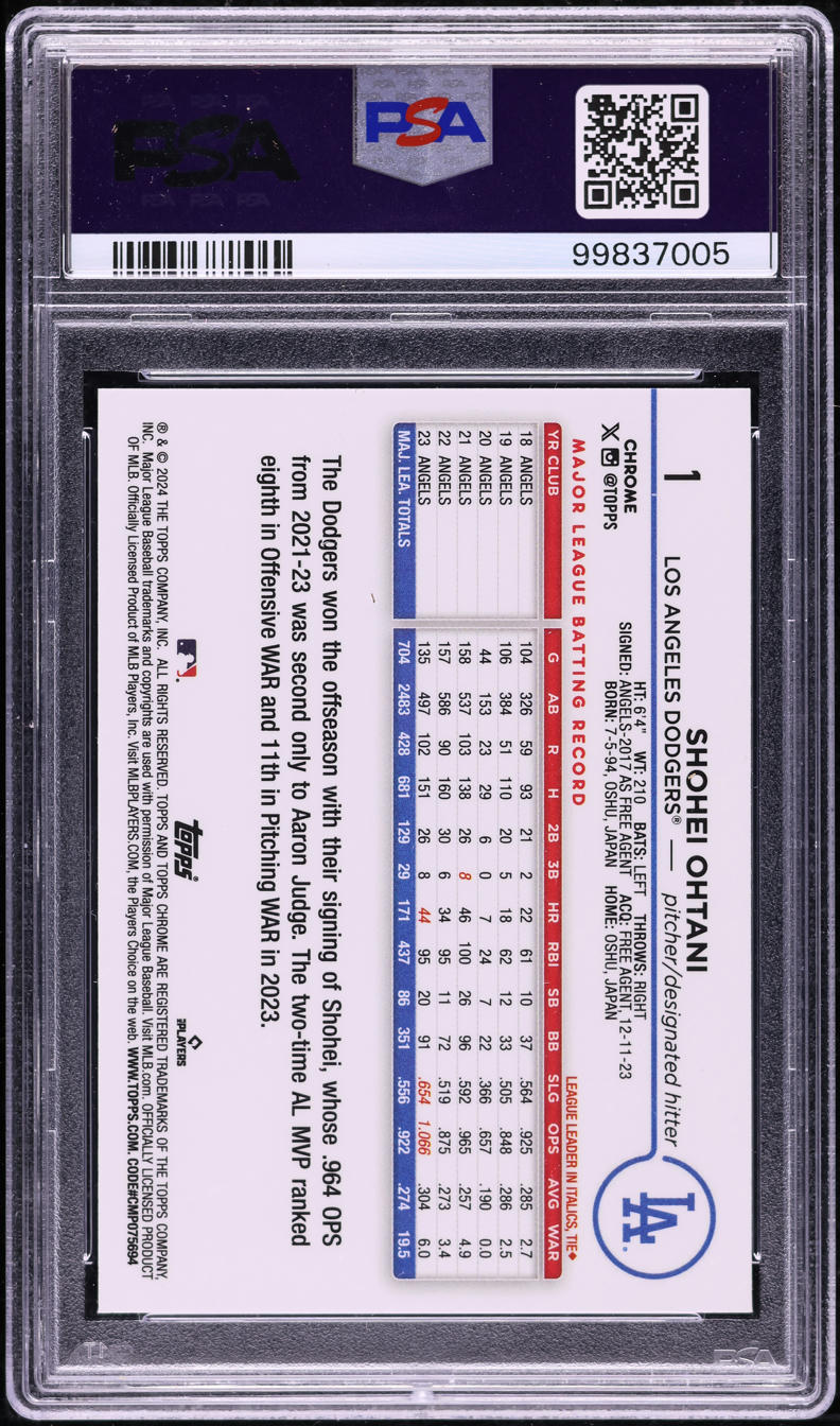 2024 Topps Chrome Blue Sonar Refractor Shohei Ohtani /125 #1 PSA 10 GEM MINT