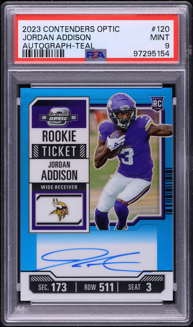 2023 Panini Contenders Optic Teal Jordan Addison ROOKIE AUTO /99 #120 PSA 9 MINT