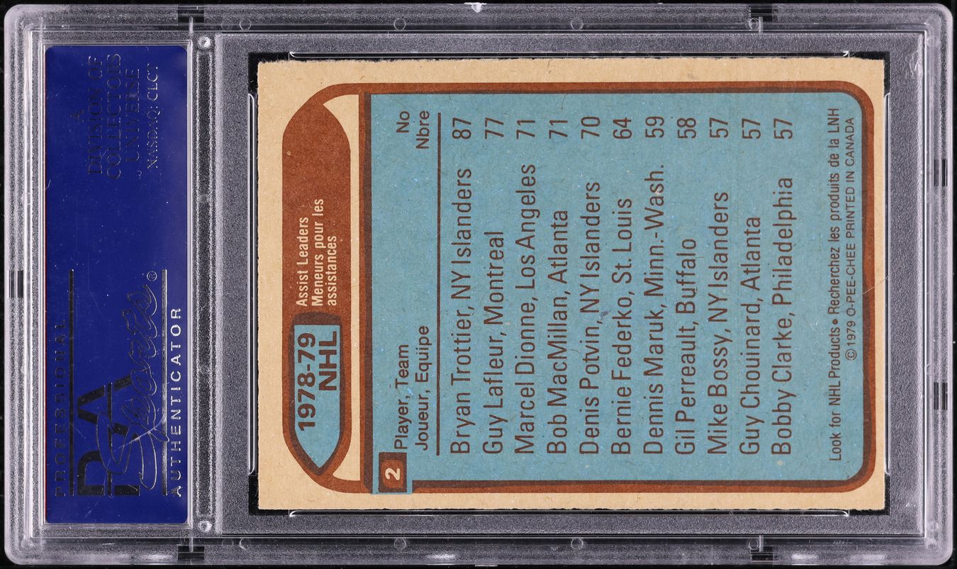1979 O-Pee-Chee Hockey Brian Trottier Guy Lafleur ASSIST LDRS #2 PSA 8 NM-MT