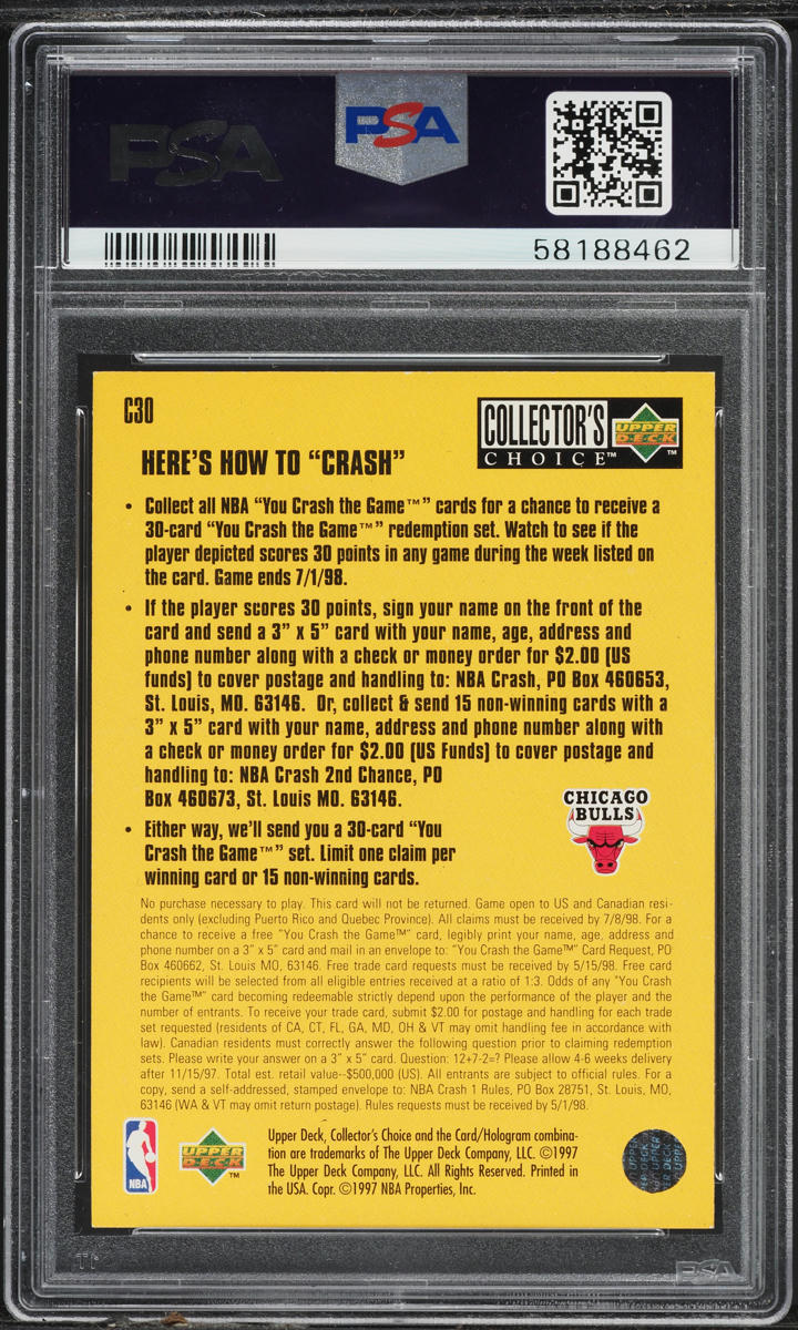 1997 Collector's Choice Crash The Game Michael Jordan #C30 PSA 9 MINT