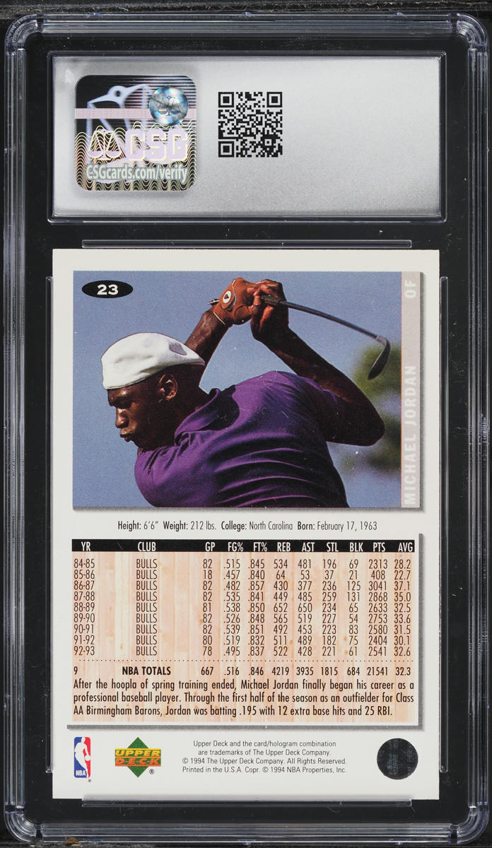 1994 Collector's Choice Silver Signature Michael Jordan ROOKIE #23 CSG 9 MINT