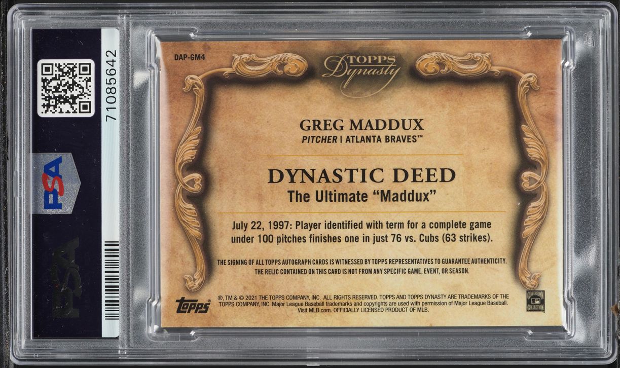 2021 Topps Dynasty Silver Greg Maddux PATCH AUTO 5/5 #GM4 PSA 9 