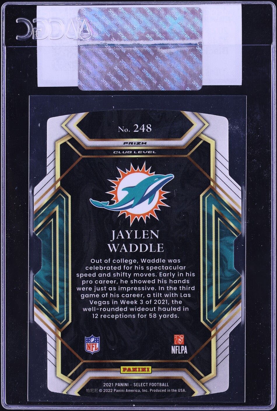 2021 Select Club Level Black & Gold Die-Cut Jaylen Waddle ROOKIE