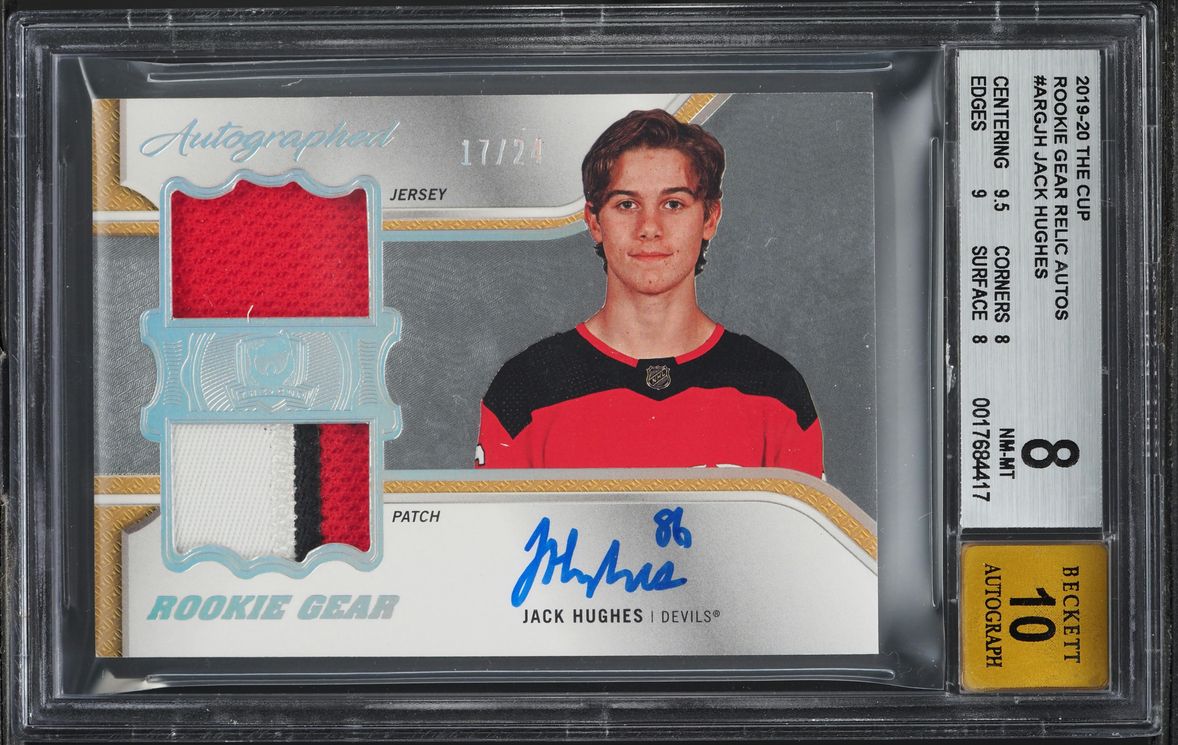 2019 The Cup Jack Hughes ROOKIE PATCH AUTO /24 #ARG-JH BGS 8 NM-MT