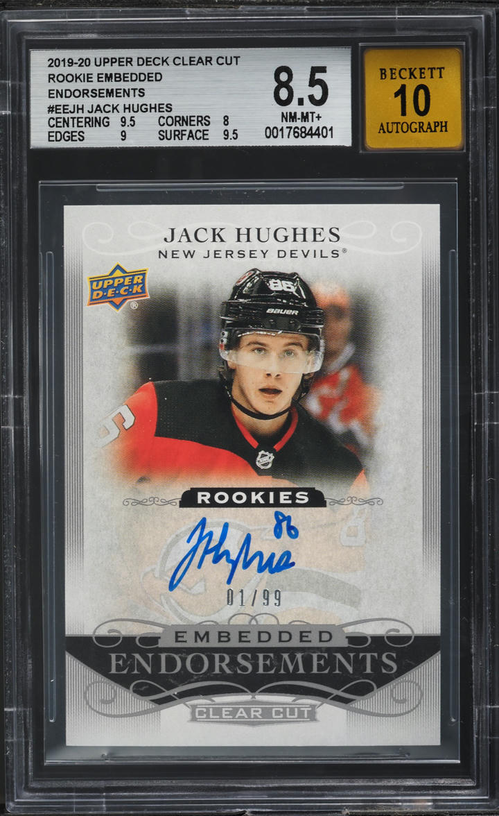 2019 Upper Deck Clear Cut Embedded Jack Hughes ROOKIE AUTO 1/99 #EEJH BGS 8.5