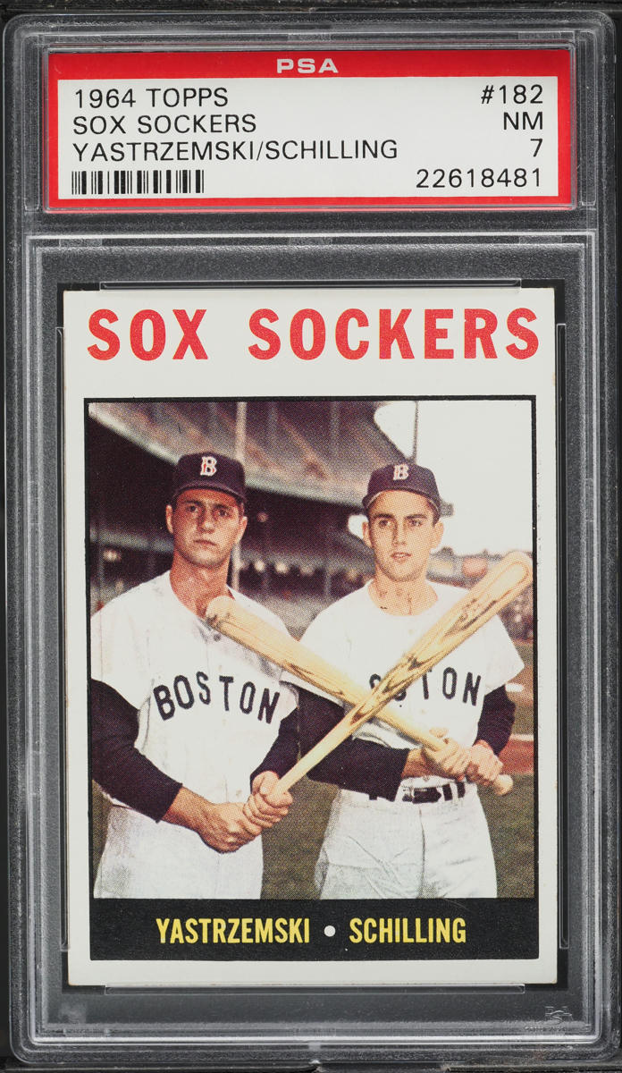1964 Topps Carl Yastrzemski & Chuck Schilling SOX SOCKERS #182 PSA 7 NRMT