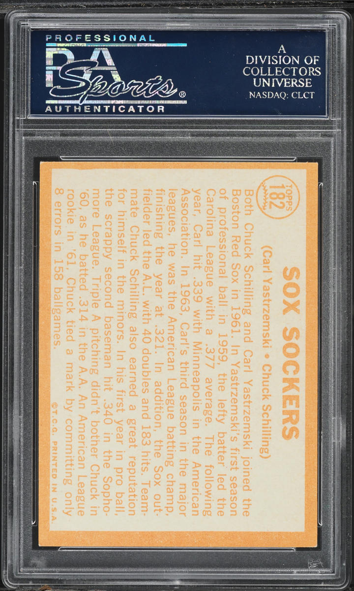 1964 Topps Carl Yastrzemski & Chuck Schilling SOX SOCKERS #182 PSA 7 NRMT