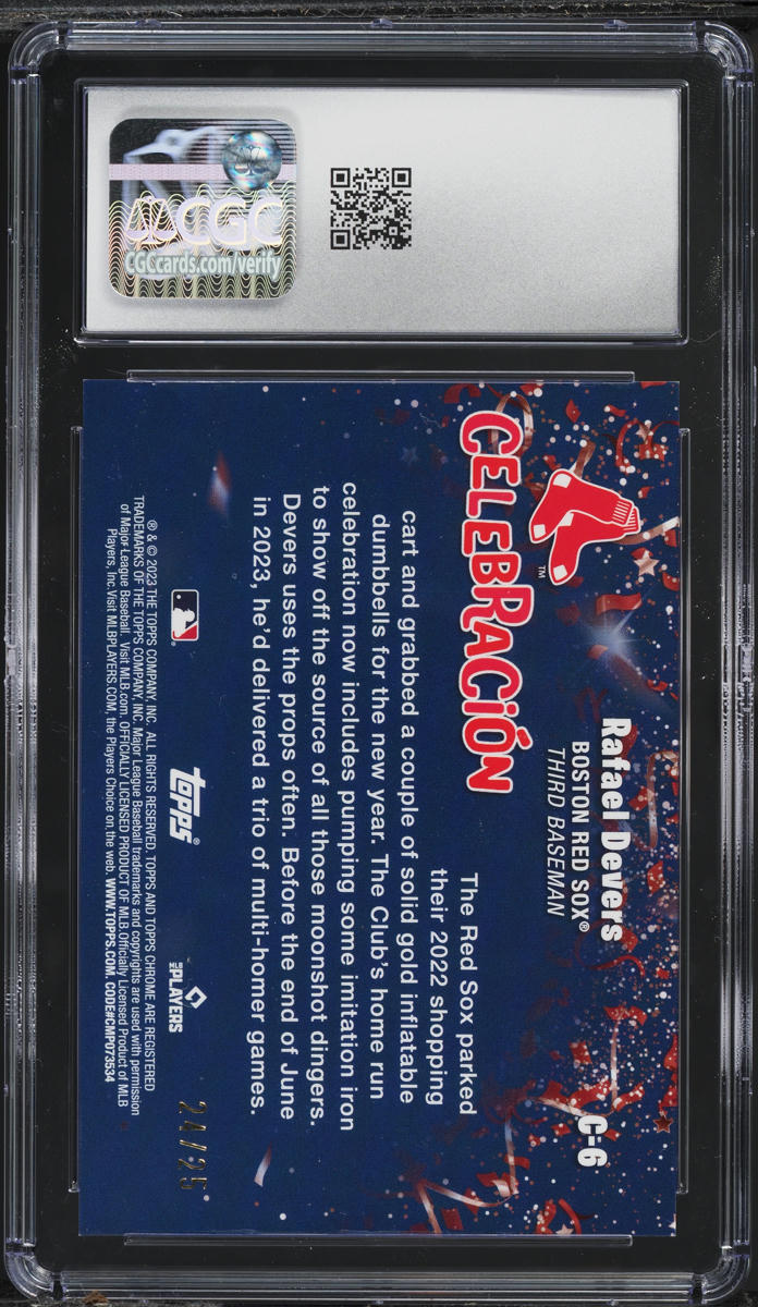2023 Topps Chrome Update Celebracion Orange Refractor Rafael Devers /25 CGC 10