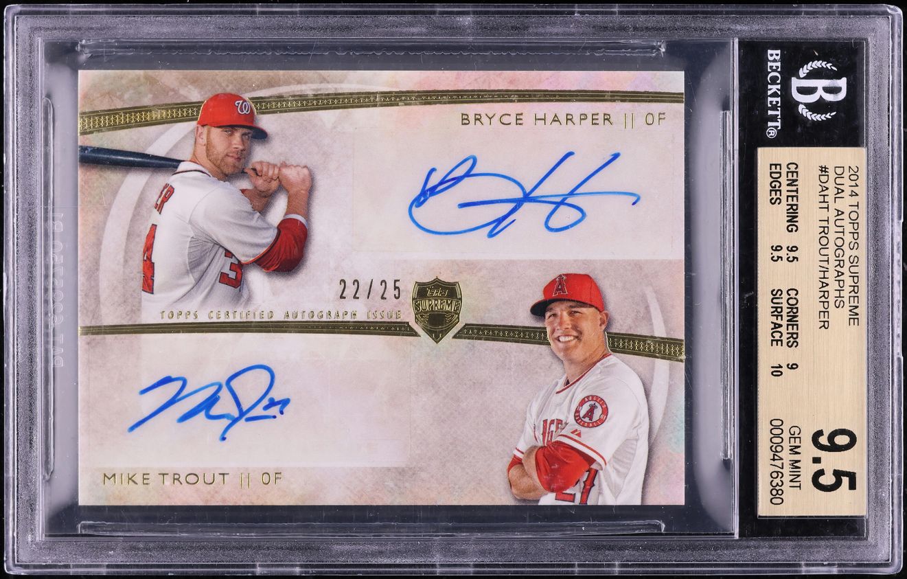 2014 Topps Supreme Dual Mike Trout & Bryce Harper AUTO /25 BGS 9.5 