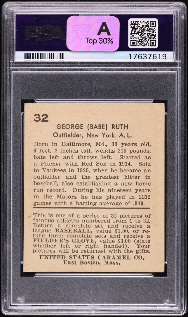 1932 U.S. Caramel Babe Ruth #32 PSA 6.5 EXMT+