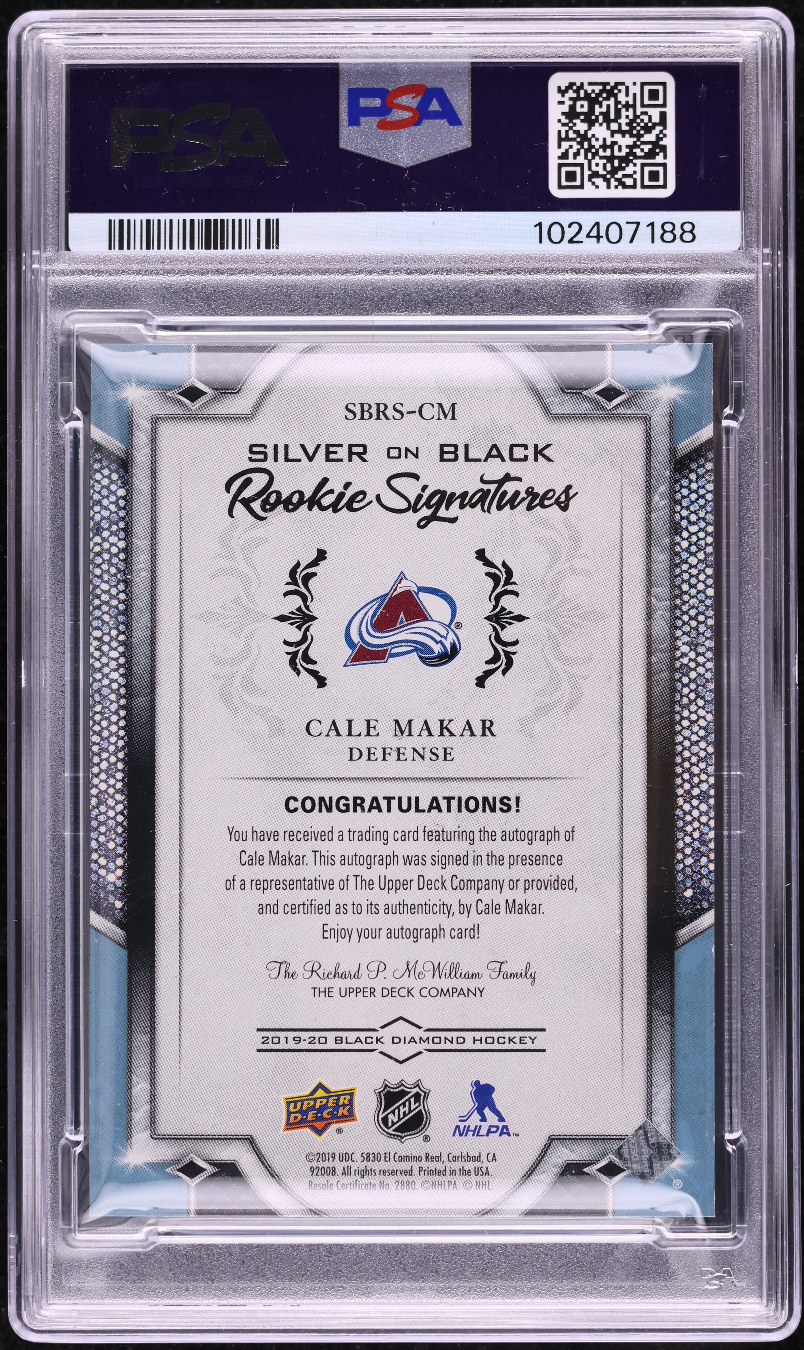 2019 Black Diamond Silver on Black Spectrum Cale Makar ROOKIE AUTO