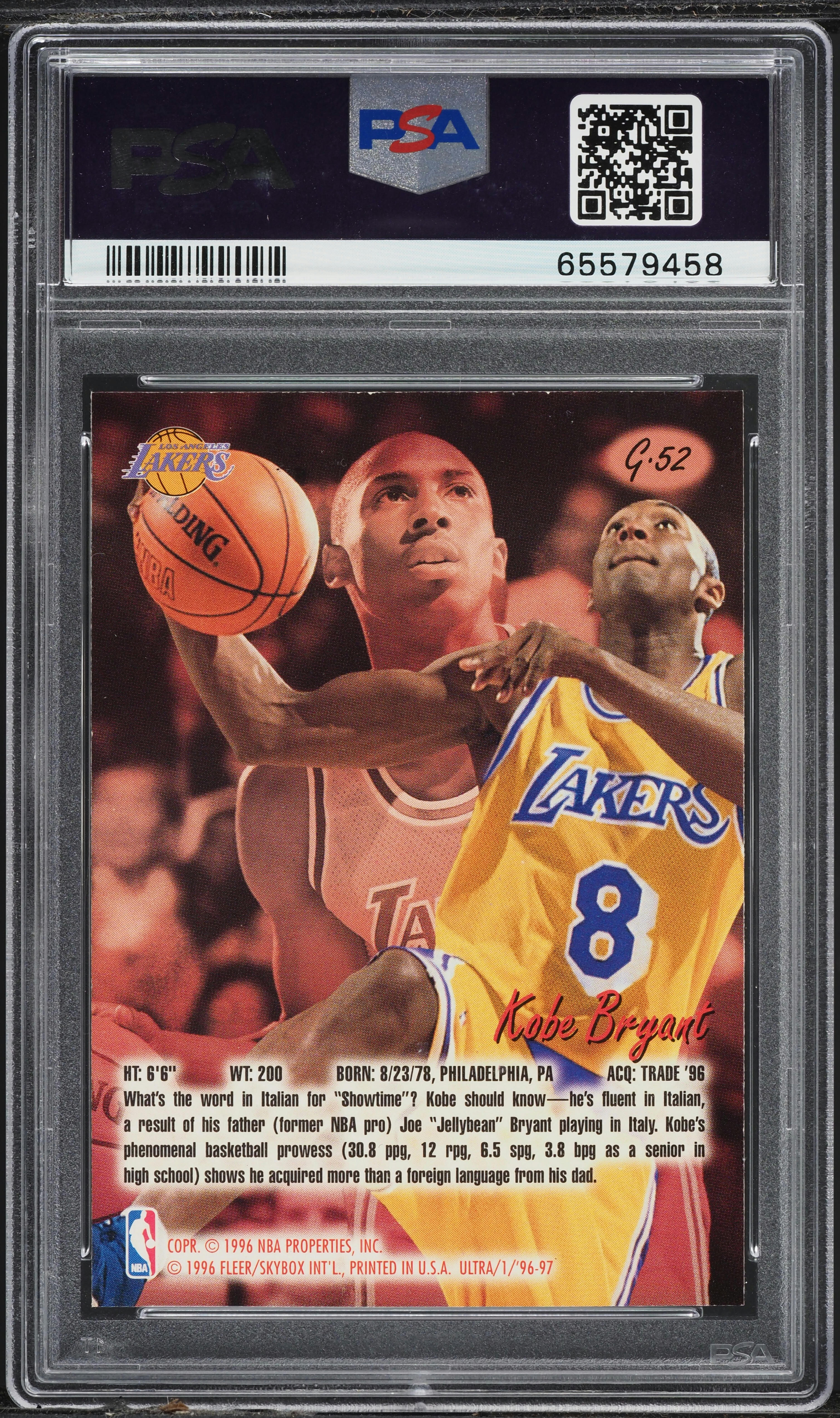 1996 Ultra Gold Medallion Kobe Bryant ROOKIE #G-52 PSA 7 NRMT on