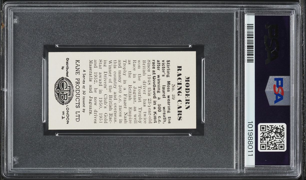 1954 Kane Products Stirling Moss MODERN RACING CARS #39 PSA 9 MINT