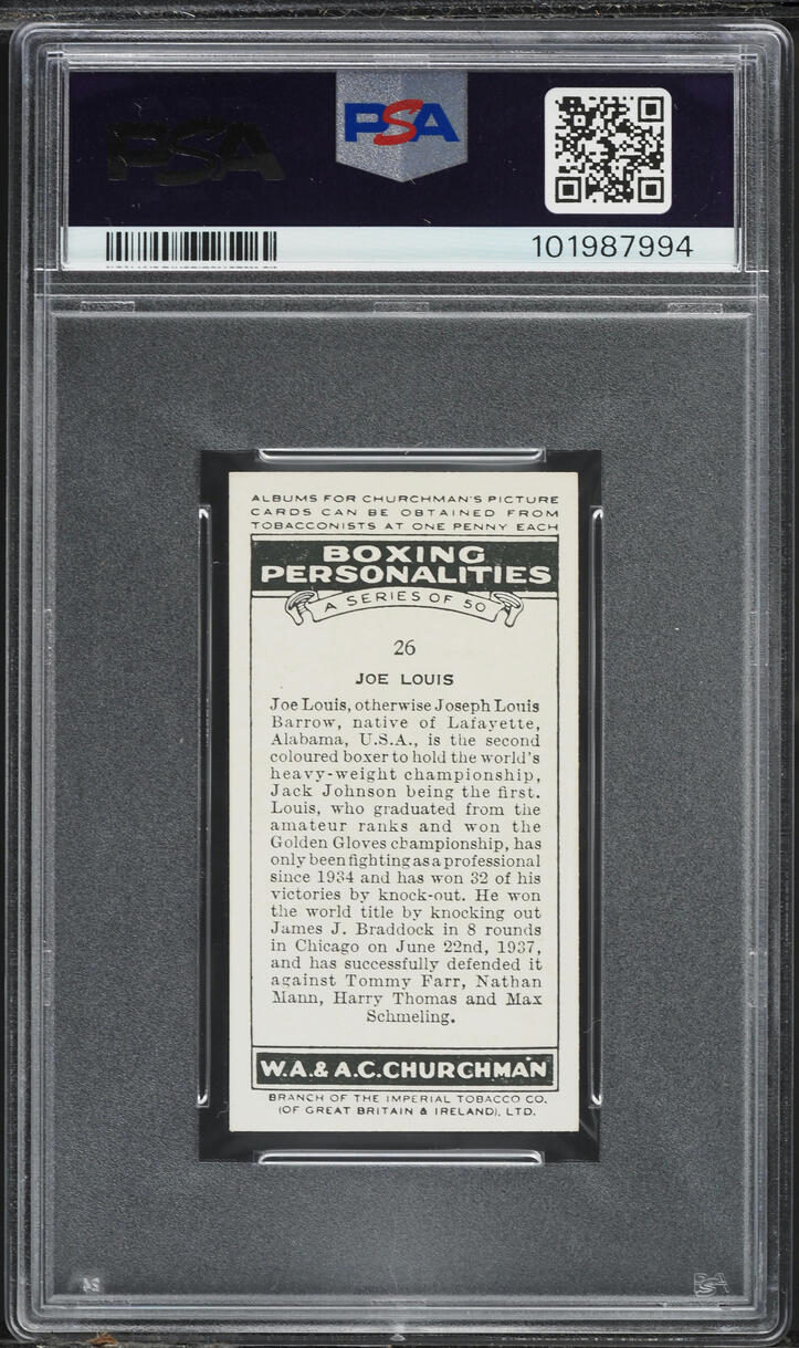 1938 WA & AC Churchman Joe Louis BOXING PERSONALITIES #26 PSA 5 EX