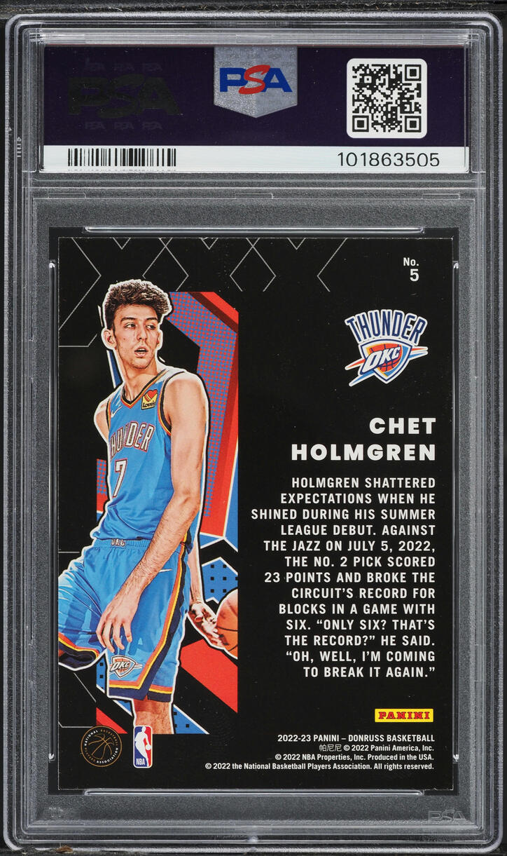 2022 Donruss Great X-Pectations Chet Holmgren ROOKIE #5 PSA 8 NM-MT