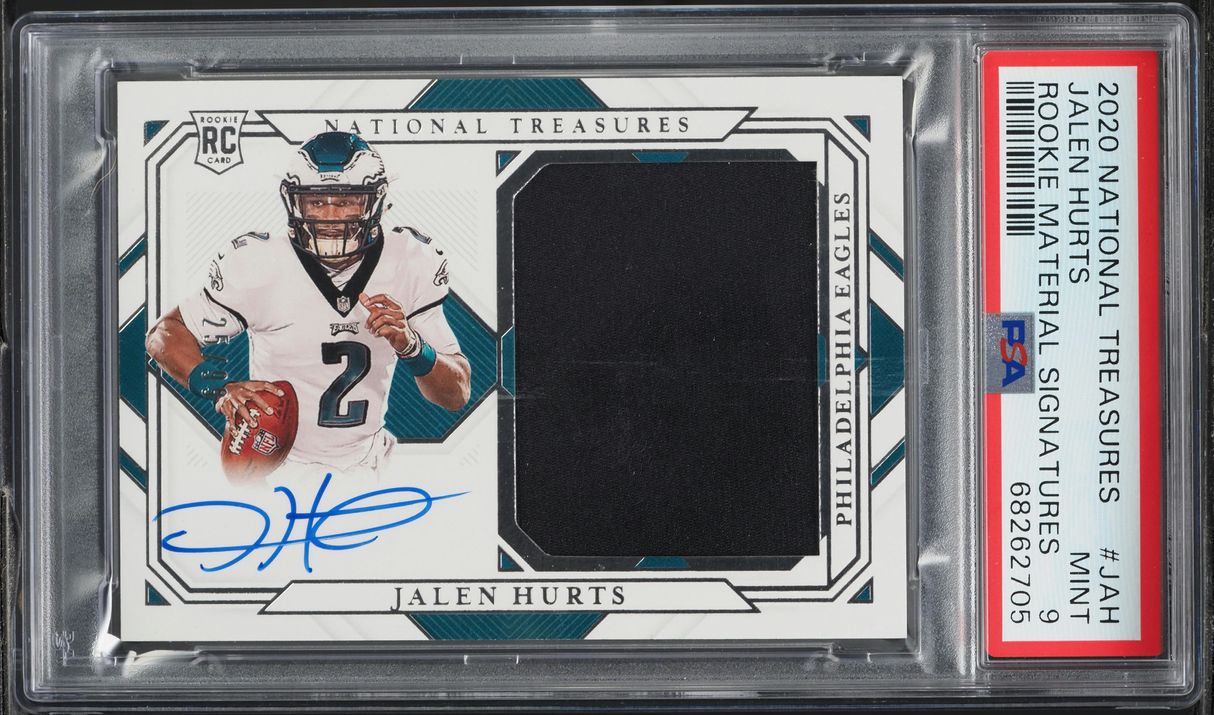 2020 National Treasures Jalen Hurts ROOKIE PATCH AUTO /99 #RMS-JAH PSA 9 MINT