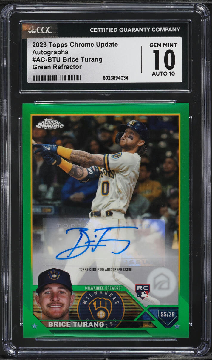 2023 Topps Chrome Update Green Refractor Brice Turang ROOKIE AUTO