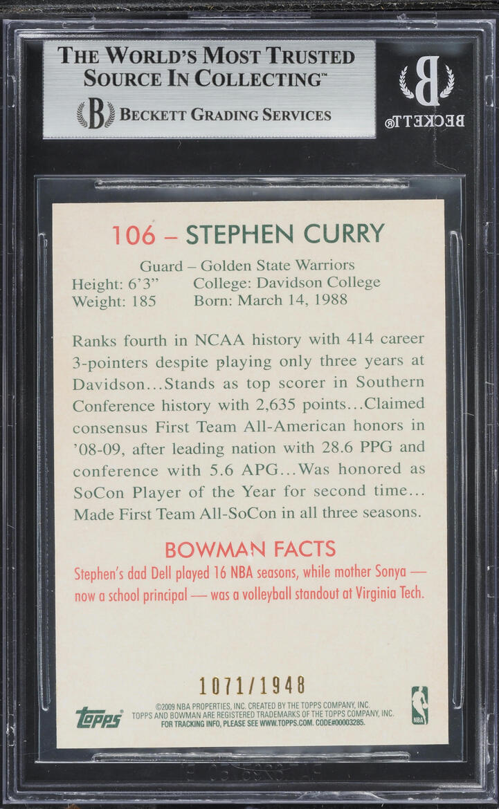 2009 Bowman '48 Blue Stephen Curry ROOKIE /1948 #106 BGS 9 MINT