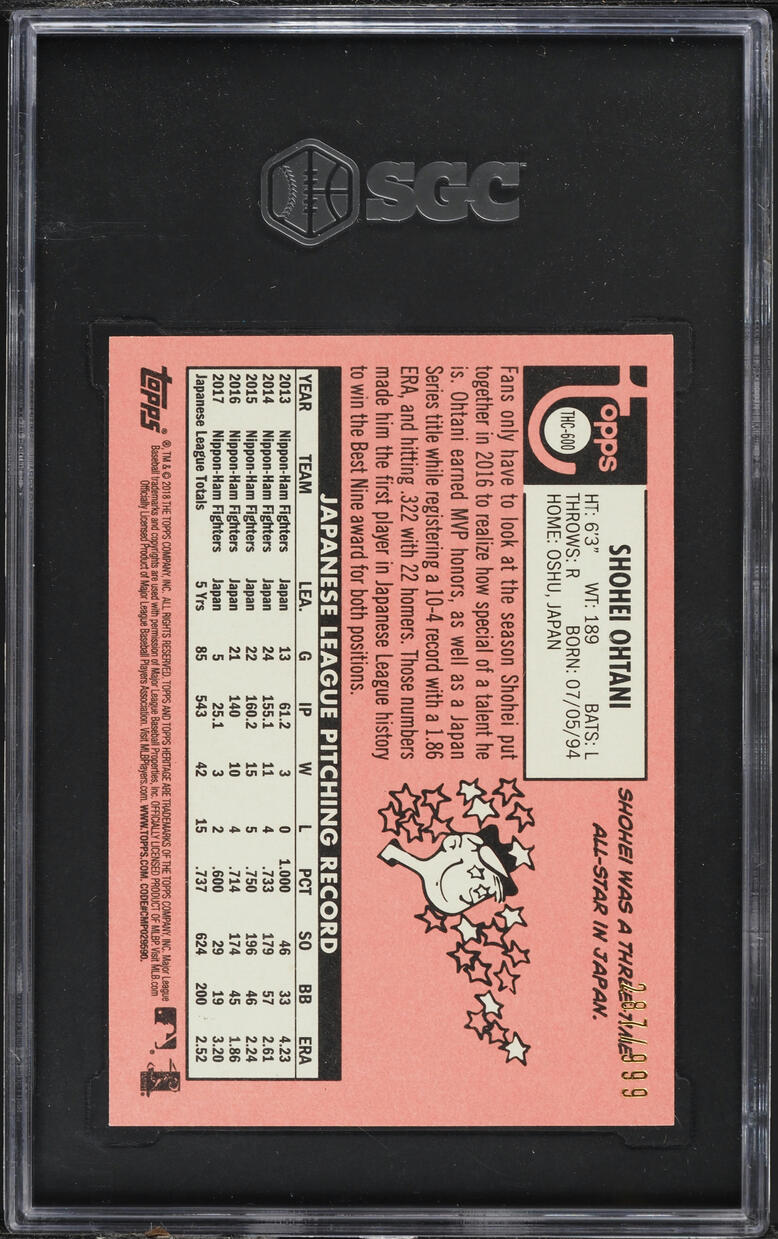 2018 Topps Heritage Chrome Shohei Ohtani ROOKIE /999 #THC-600 SGC 9.5 MINT+