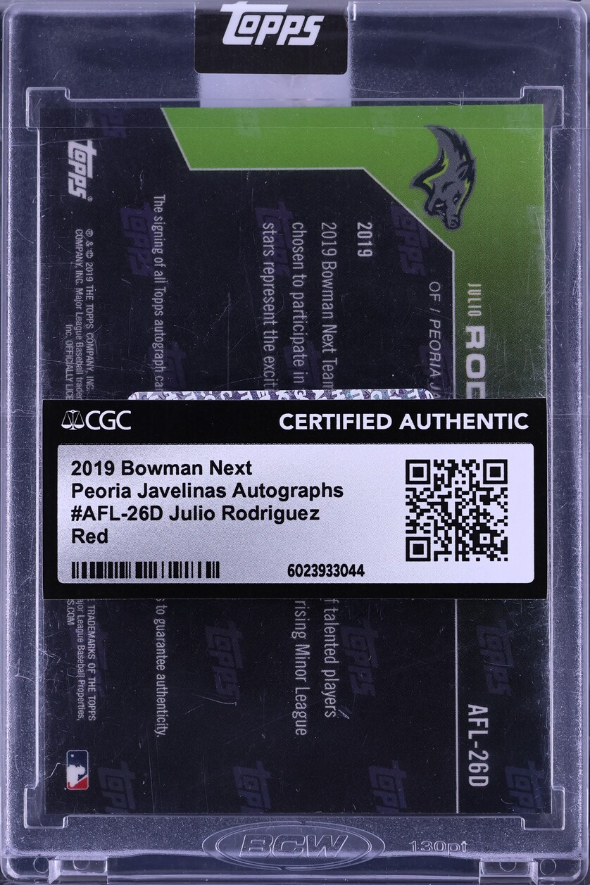 2019 Bowman Next Peoria Javelinas Red Julio Rodriguez PROSPECT AUTO /10 CGC AUTH