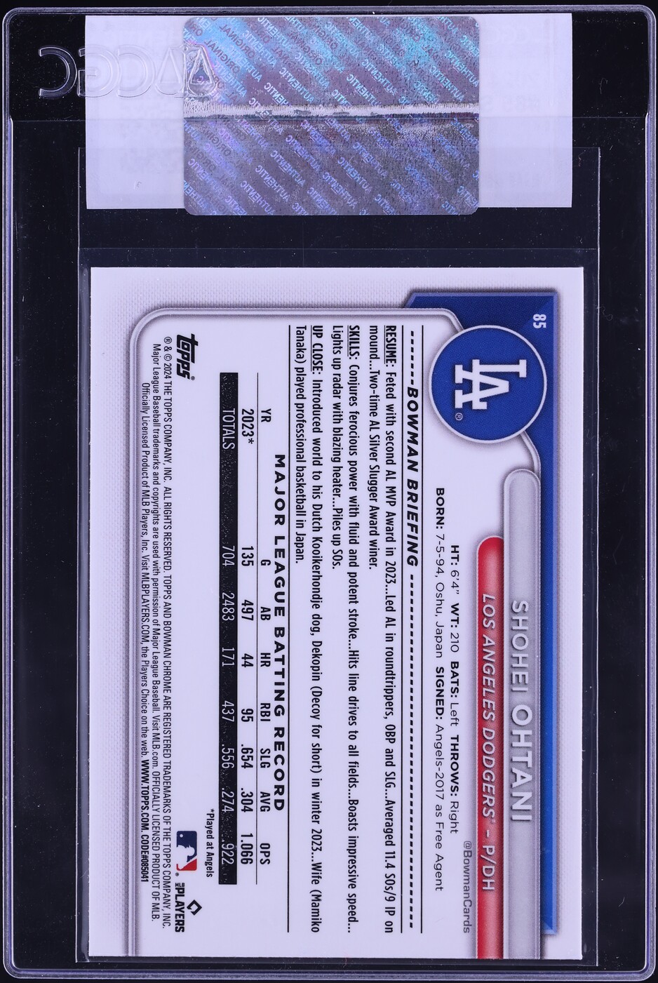 2024 Bowman Chrome Shohei Ohtani #85 CGC AUTH
