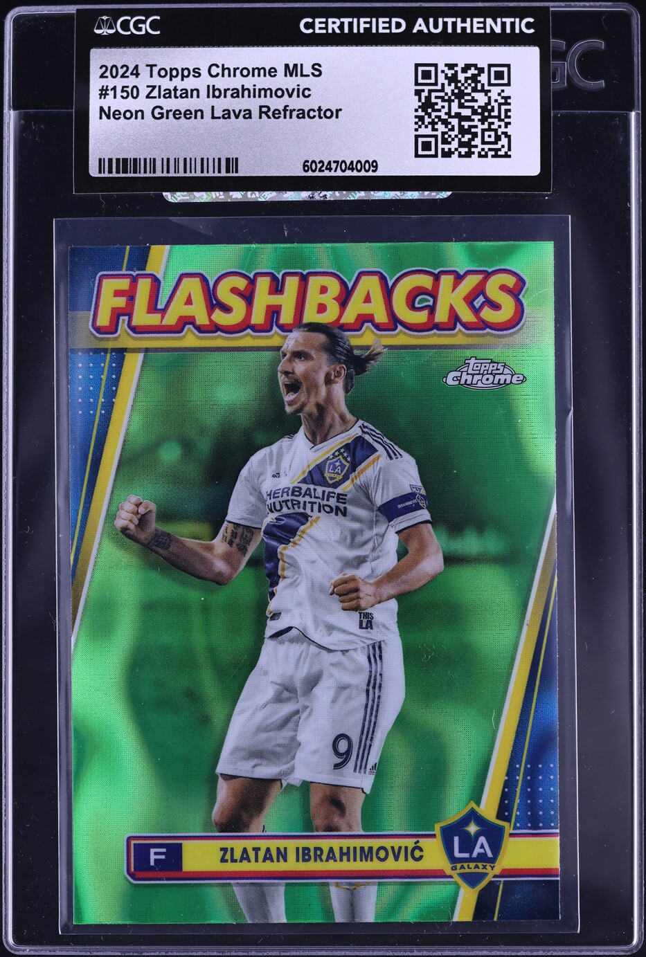 2024 Topps Chrome MLS Neon Green Lava Refractor Zlatan Ibrahimovic #150 CGC AUTH