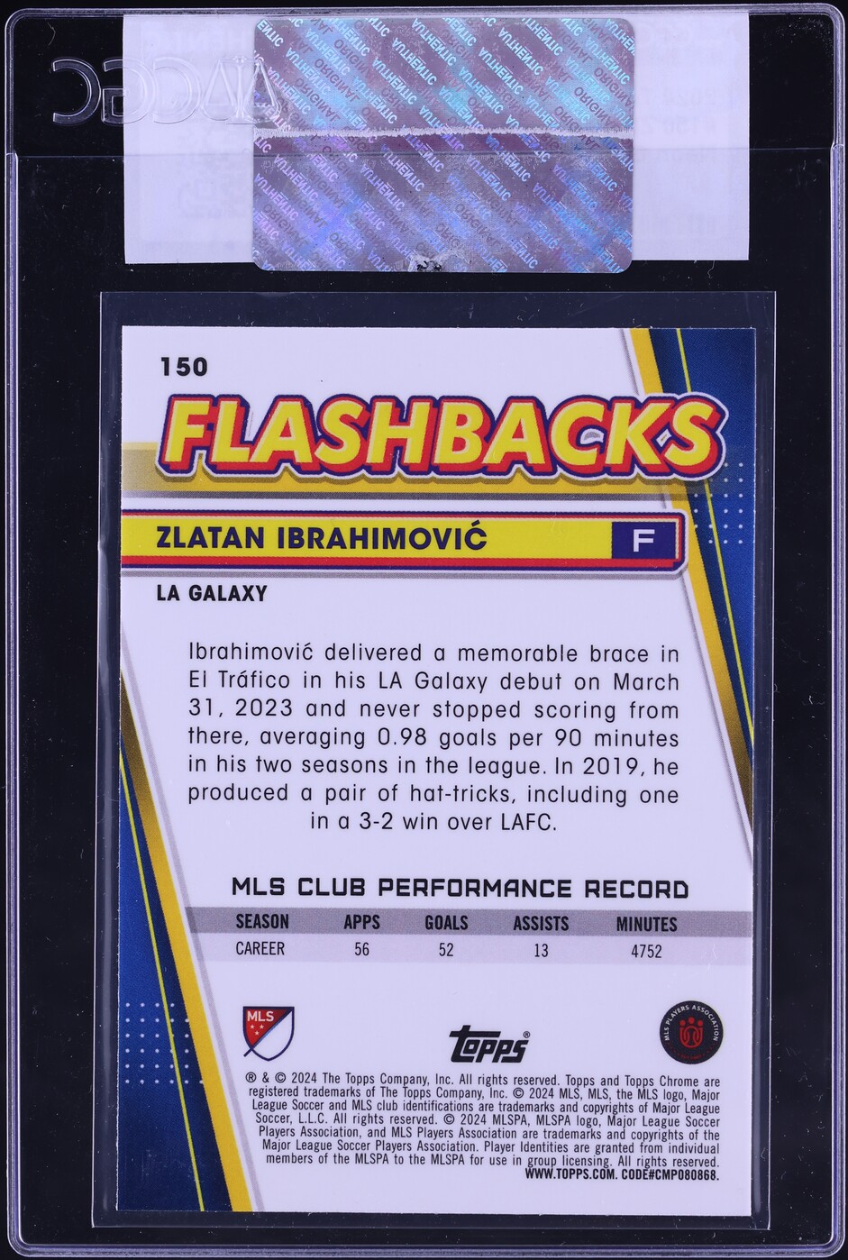 2024 Topps Chrome MLS Neon Green Lava Refractor Zlatan Ibrahimovic #150 CGC AUTH