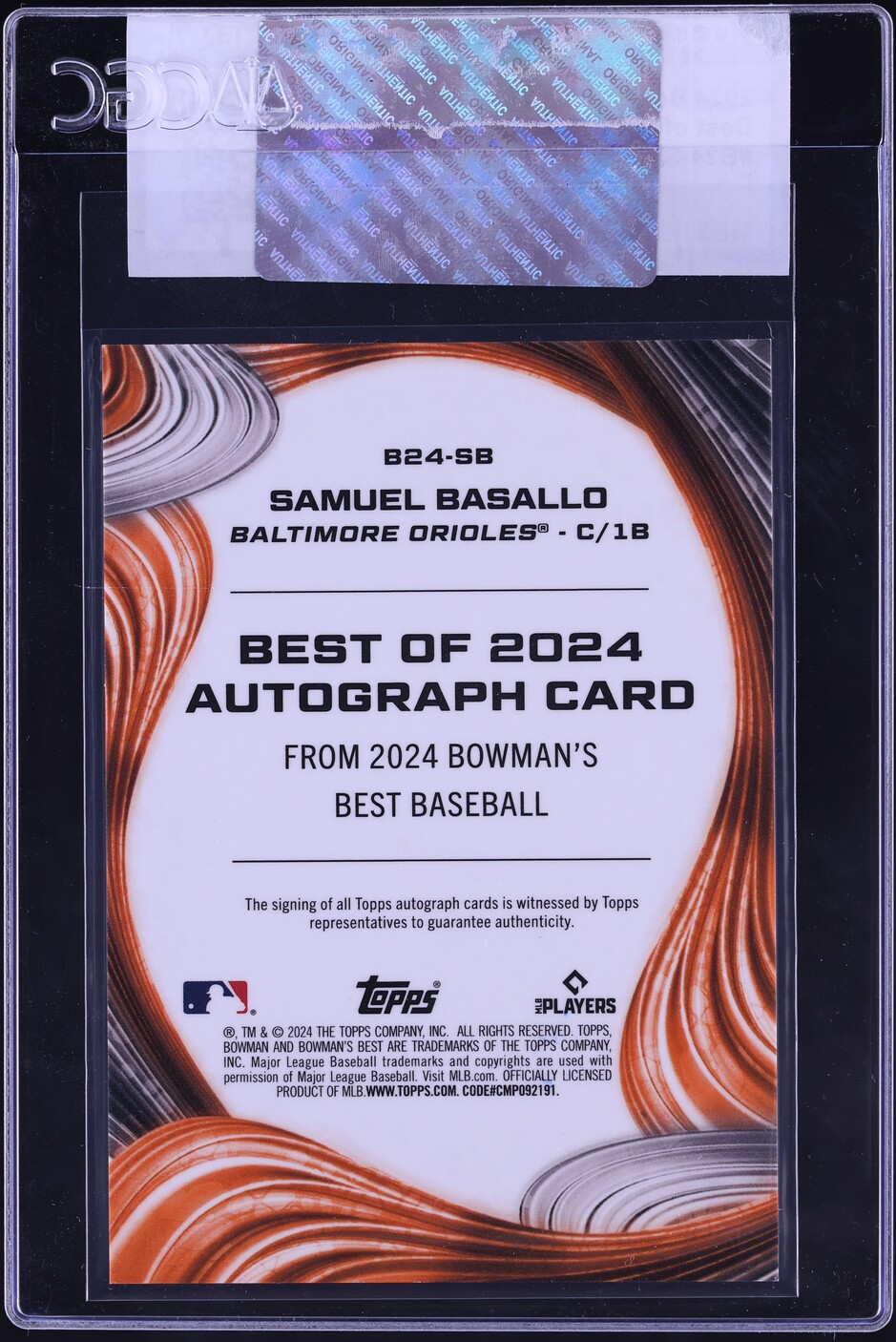 2024 Bowman's Best Best of '24 Samuel Bassallo AUTO #B24-SB CGC AUTH