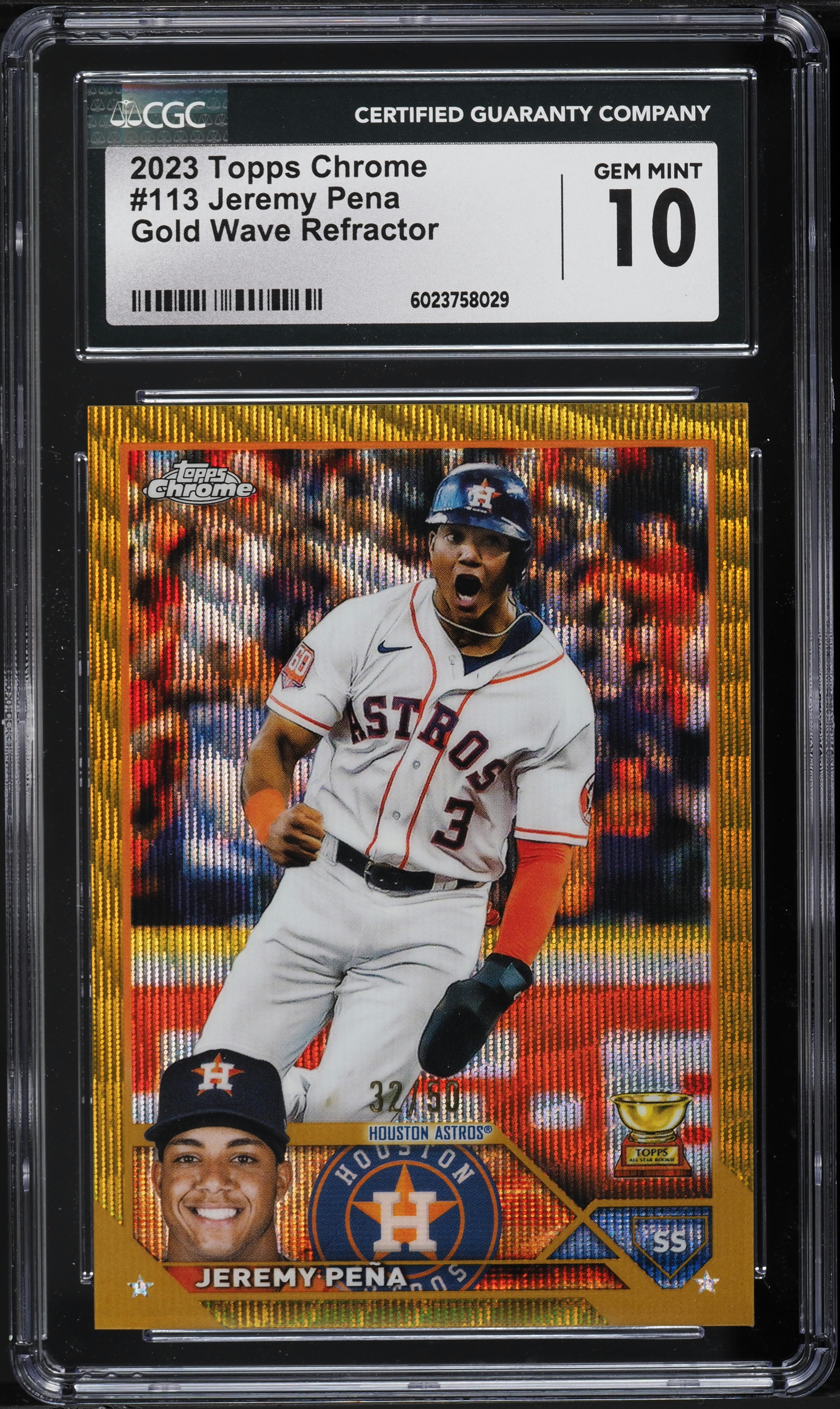 2023 Topps Chrome Gold Wave Refractor Jeremy Pena /50 #113 CGC 10