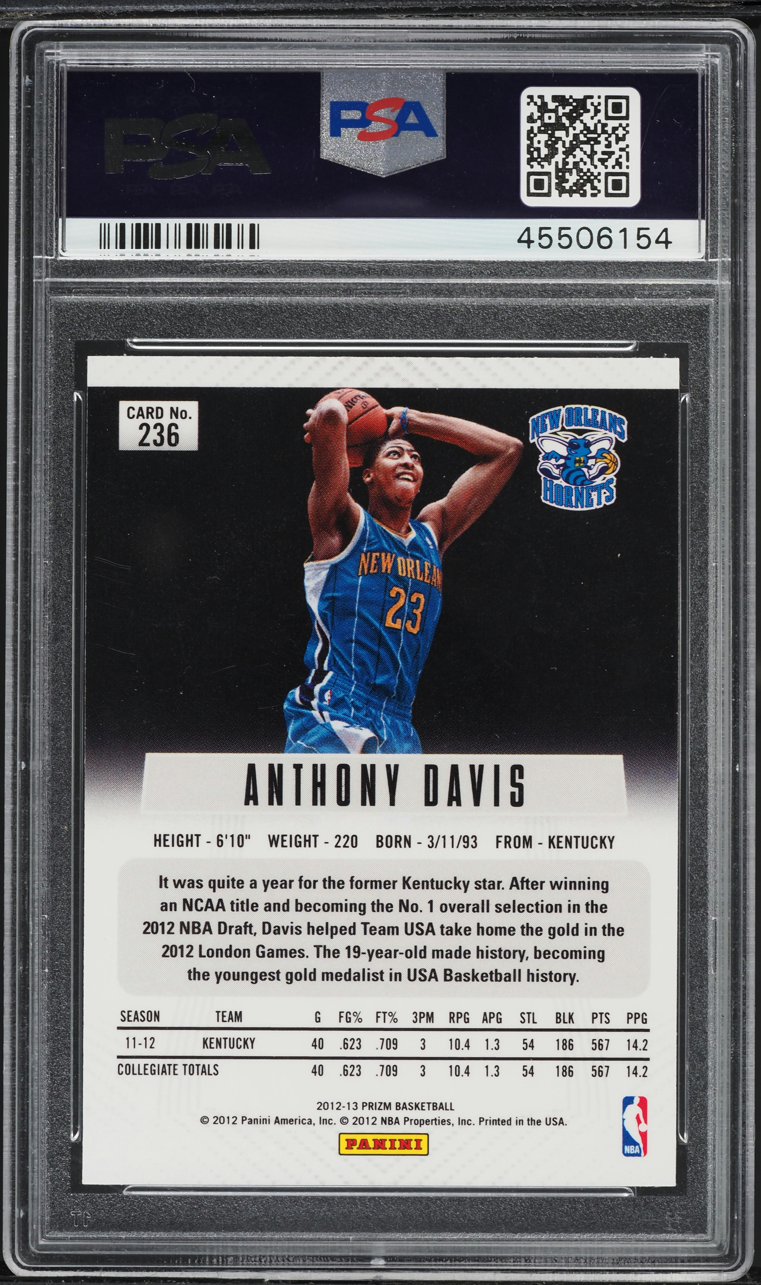 2012 Panini Prizm Anthony Davis ROOKIE #236 PSA 10 GEM MINT on