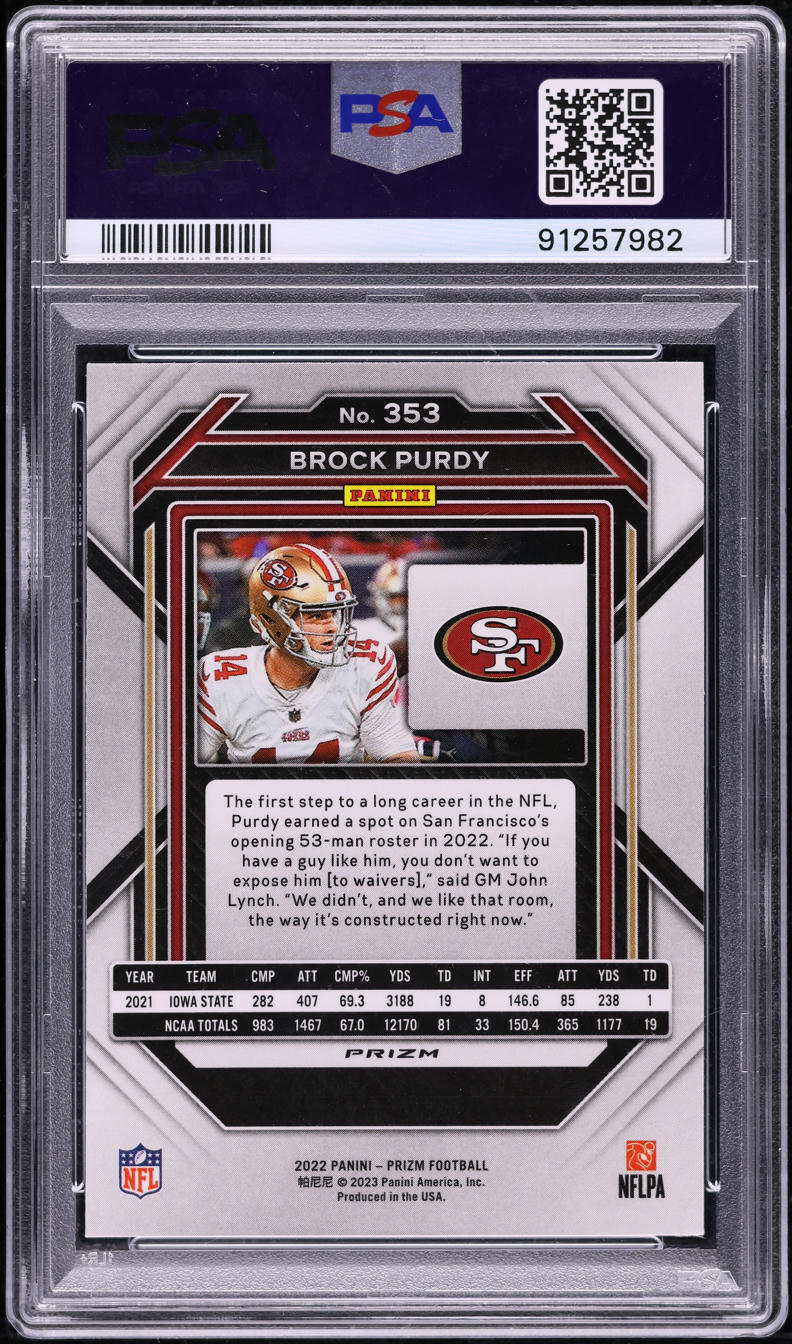 2022 Panini Prizm Silver Brock Purdy ROOKIE #353 PSA 10 GEM MINT