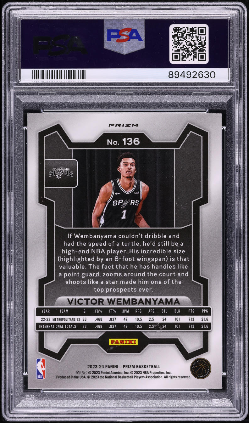 2023 Panini Prizm Silver Victor Wembanyama ROOKIE #136 PSA 10 GEM MINT