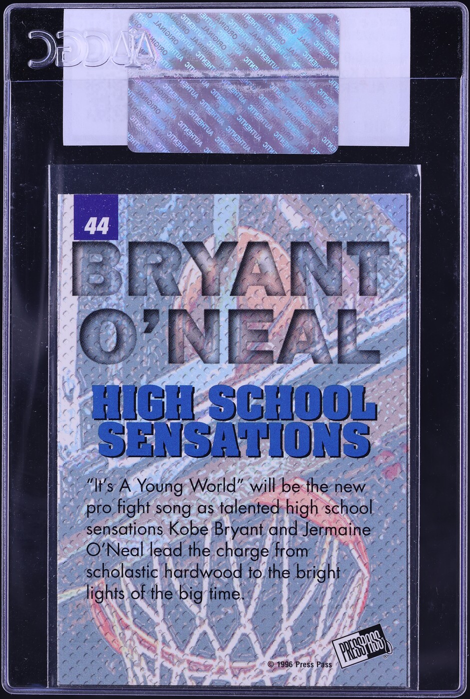 1996 Press Pass Jermaine O'Neal Kobe Bryant ROOKIE #44 CGC AUTH