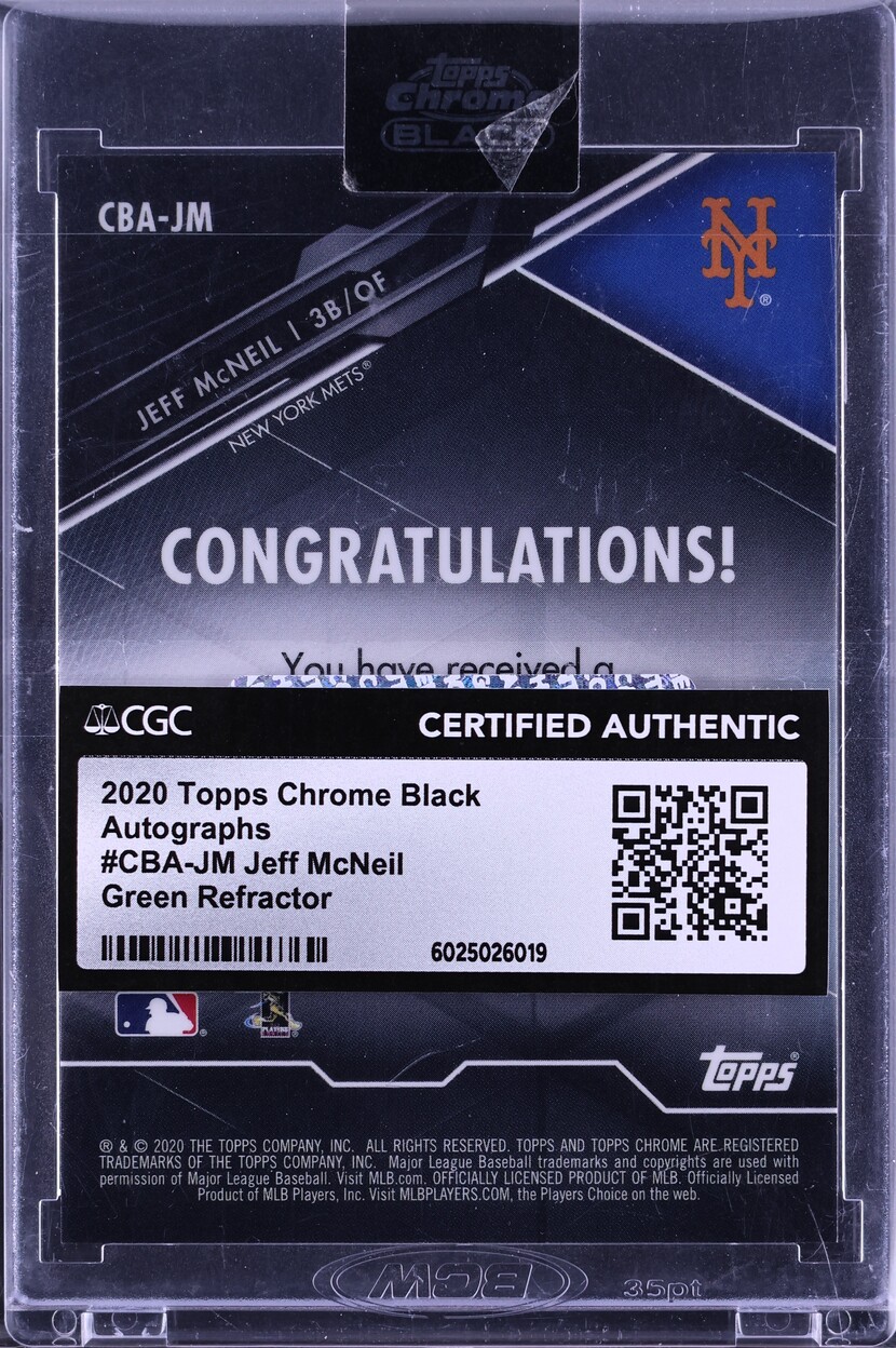2020 Topps Chrome Black Green Refractor Jeff McNeil AUTO 99/99 #CBA-JM CGC AUTH