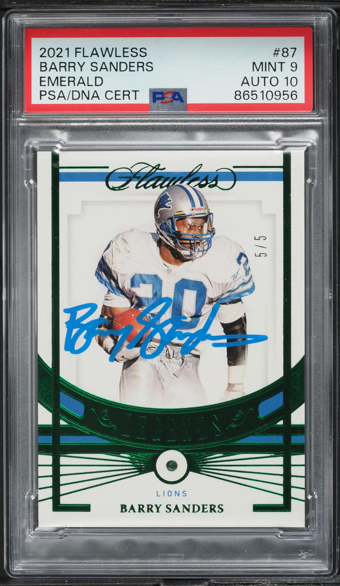 2021 Panini Flawless Emerald Barry Sanders AUTO DNA 10 5/5 #87 PSA