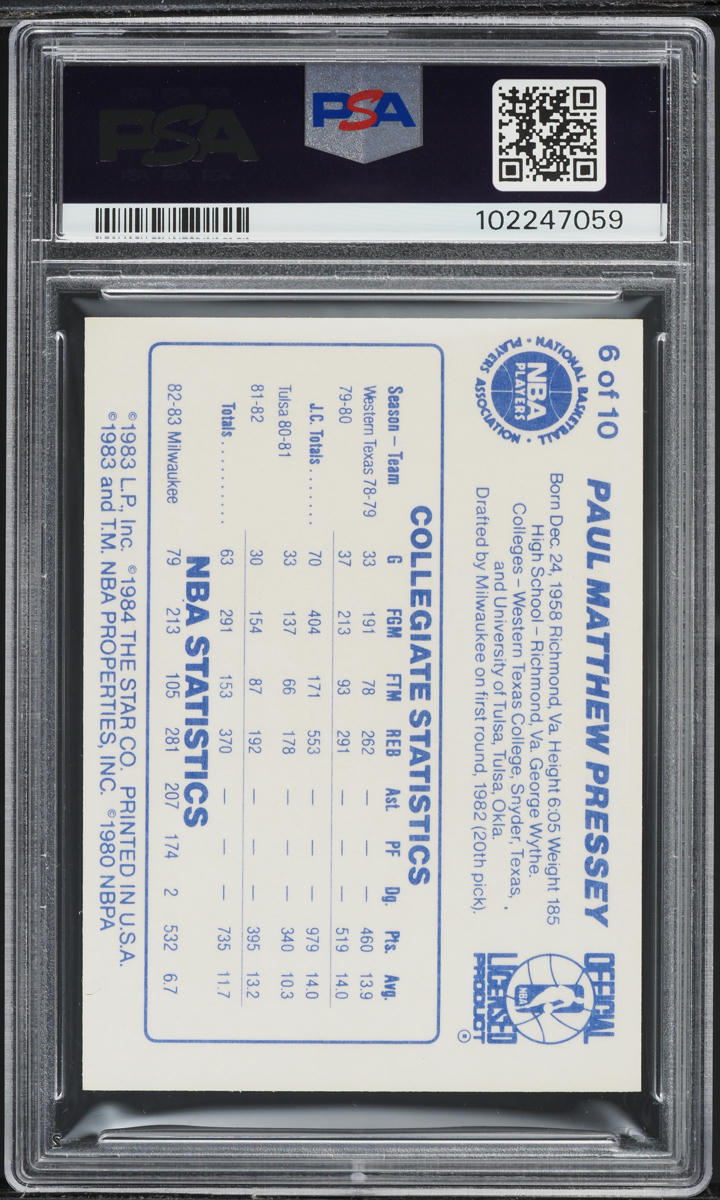 1983 Star All-Rookies Basketball Paul Pressey ROOKIE #6 PSA 9 MINT