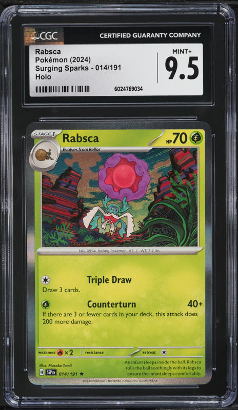 2024 Pokemon Scarlet & Violet Surging Sparks Holo Rabsca #14 CGC 9.5 MINT+