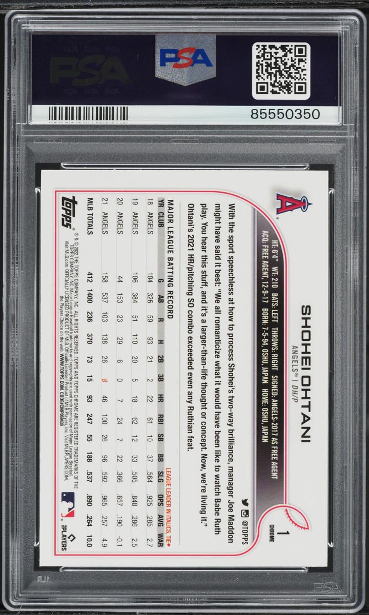 2022 Topps Chrome Sonic BW Raywave Refractor Shohei Ohtani #1 PSA 10 GEM MINT