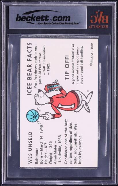1972 Icee Bear Basketball Wes Unseld BVG 8.5 NM-MT+
