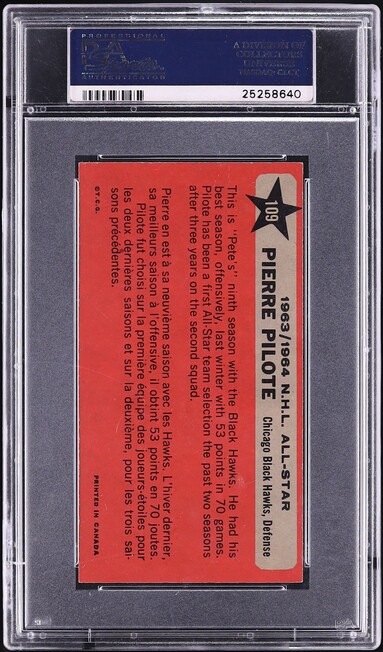 1964 Topps Hockey Pierre Pilote ALL-STAR #109 PSA 4 VGEX