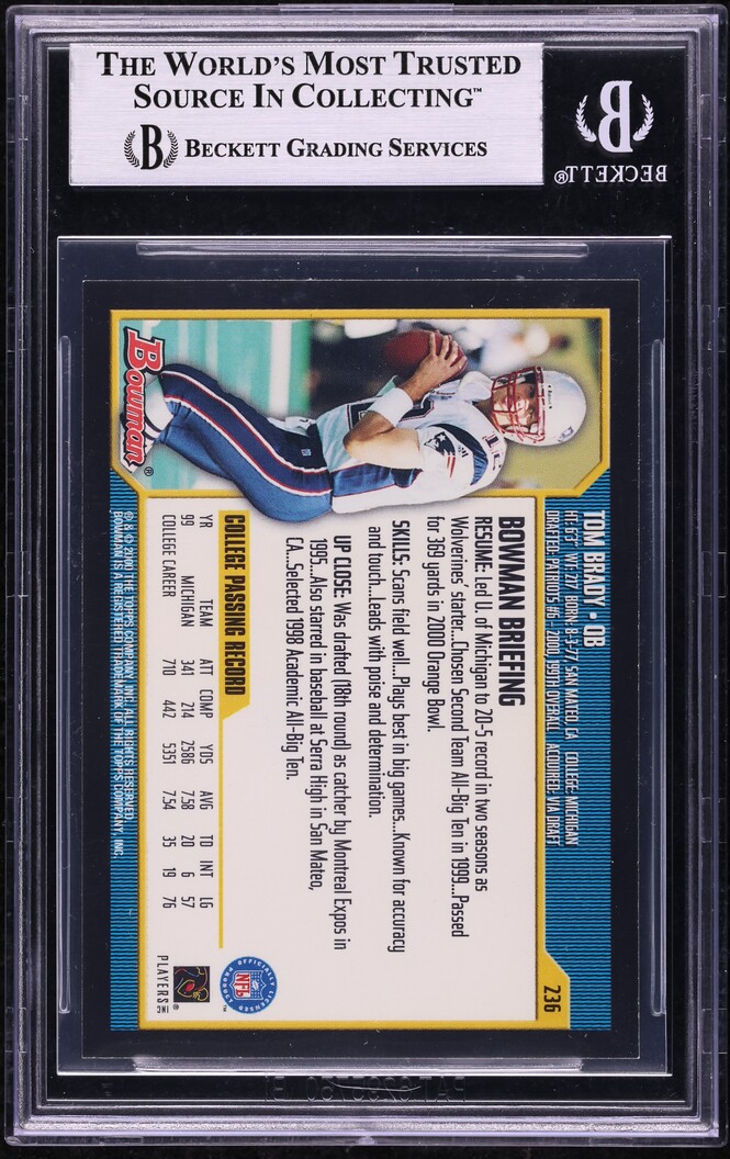2000 Bowman Football Tom Brady ROOKIE #236 BGS 8.5 NM-MT+