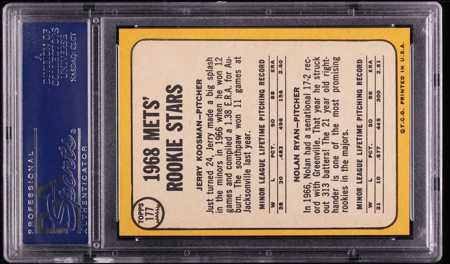 1968 Topps Nolan Ryan ROOKIE #177 PSA 8(oc) NM-MT