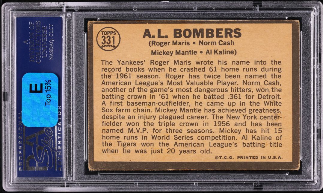 1964 Venezuela Topps Mickey Mantle Roger Maris Kaline AL BOMBERS #331 PSA 3.5
