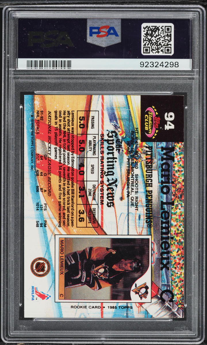 1992 Stadium Club Mario Lemieux #94 PSA 9 MINT