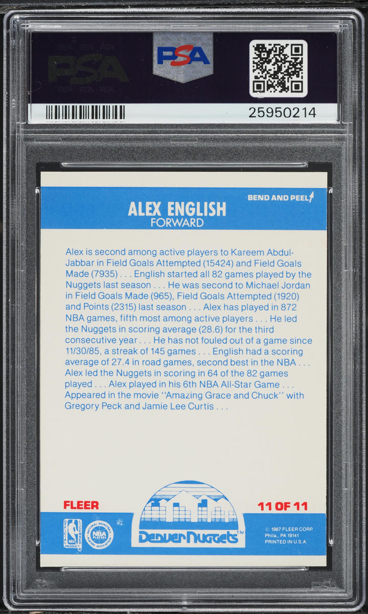 1987 Fleer Sticker Alex English #11 PSA 9 MINT
