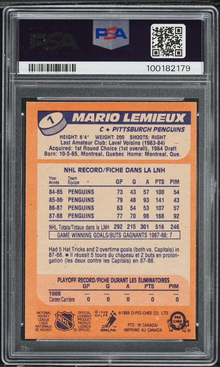 1988 O-Pee-Chee Hockey Mario Lemieux #1 PSA 5 EX
