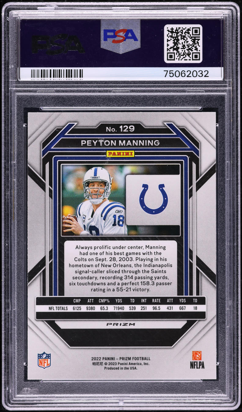 2022 Panini Prizm Snake Skin Peyton Manning #129 PSA 10 GEM MINT