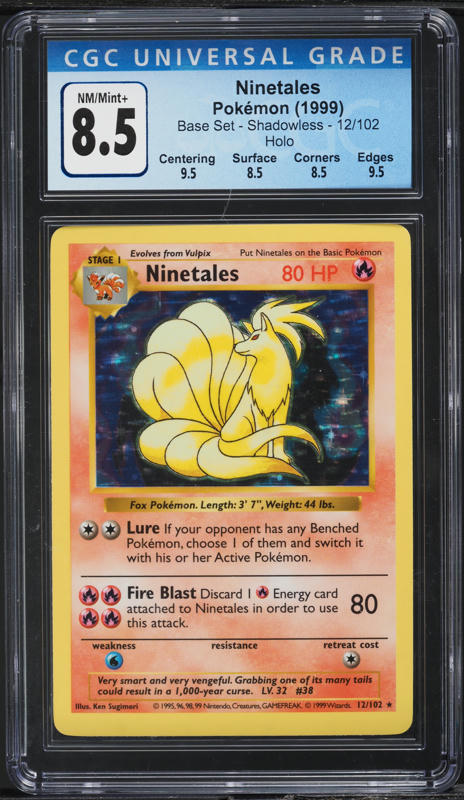 1999 Pokemon Base Set Shadowless Holo Ninetales #12 CGC 8.5 NM-MT+