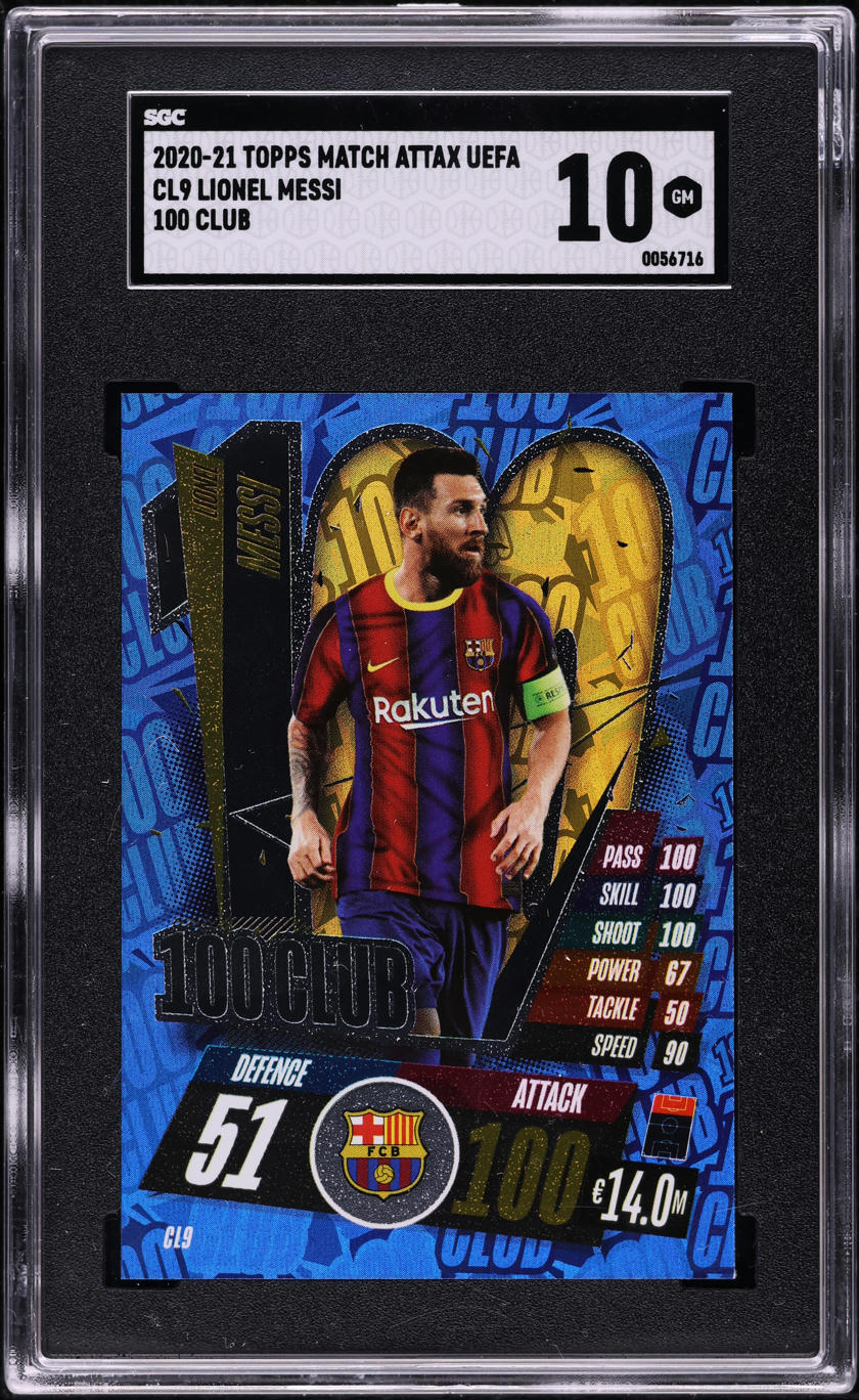 2020 Topps Match Attax UEFA 100 Club Lionel Messi #CL9 SGC 10 GEM MINT